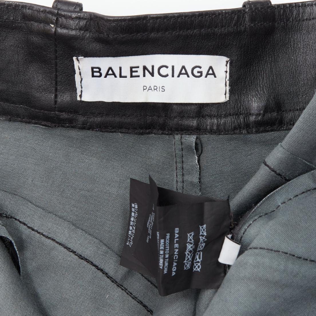 Balenciaga Demna 2017 Logo Patch Zip Cropped Moto Ride Leather Pants Fr40 L For Sale 3