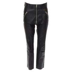 Balenciaga Demna 2017 Logo Patch Zip Cropped Moto Ride Leather Pants Fr40 L