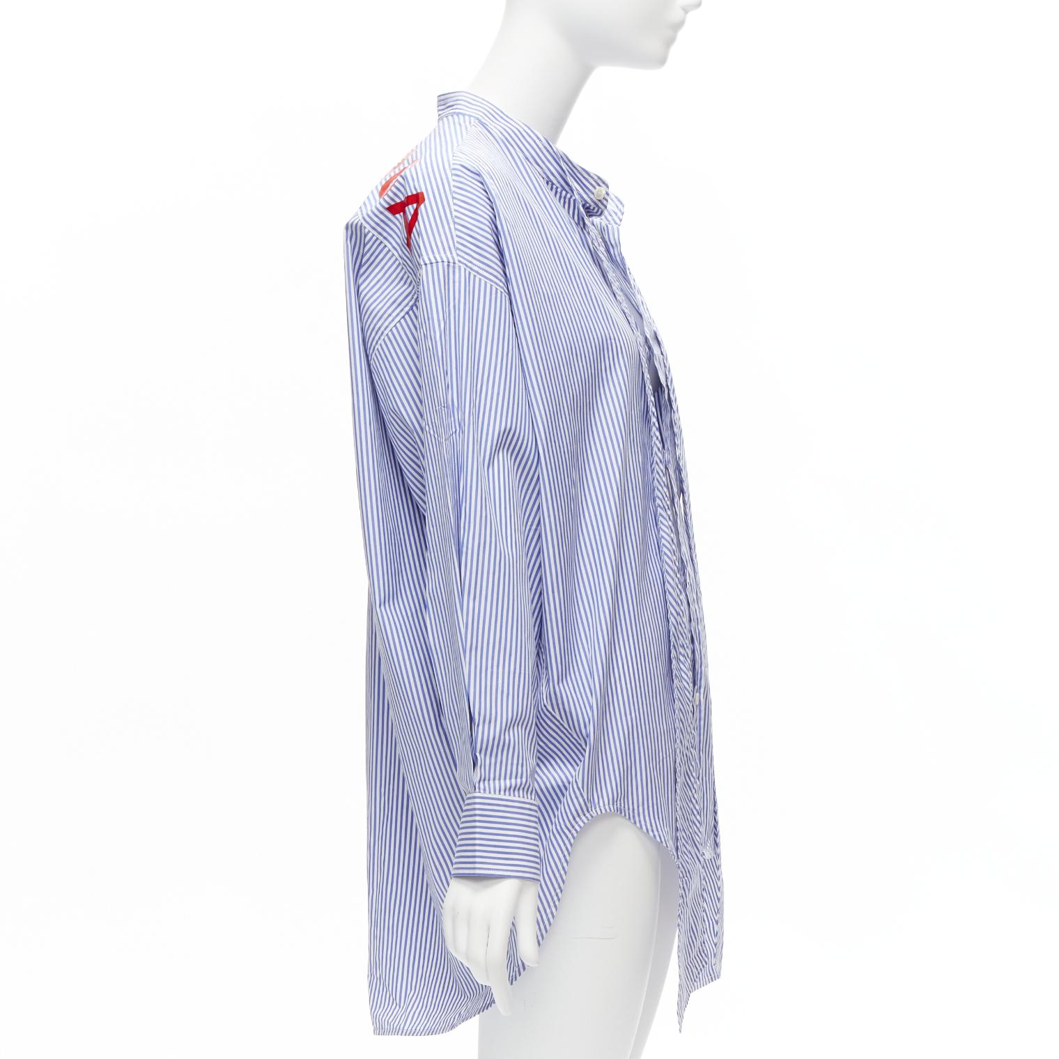 Women's BALENCIAGA Demna 2017 red BB logo blue white stripe oversized shirt FR34 XS For Sale