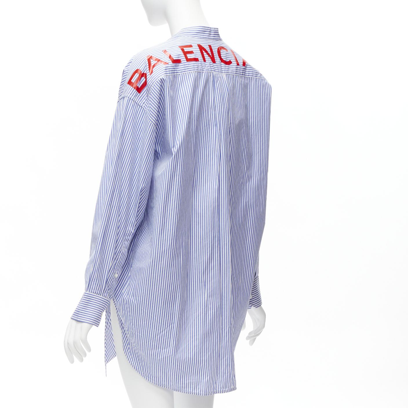 BALENCIAGA Demna 2017 red BB logo blue white stripe oversized shirt FR34 XS For Sale 1