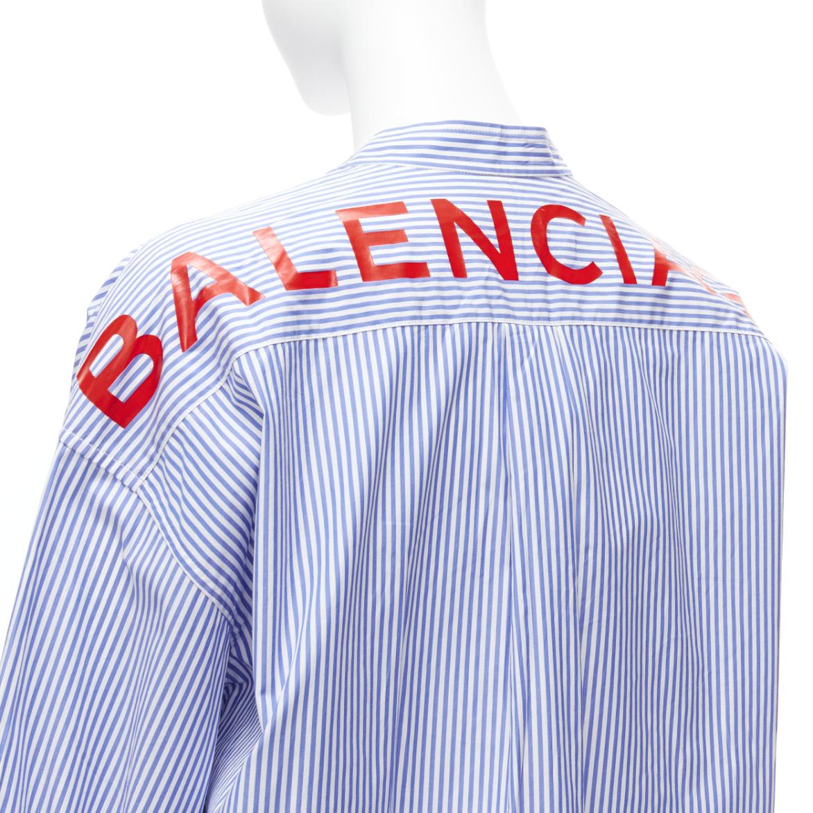 BALENCIAGA Demna 2017 red BB logo blue white stripe oversized shirt FR34 XS For Sale 2