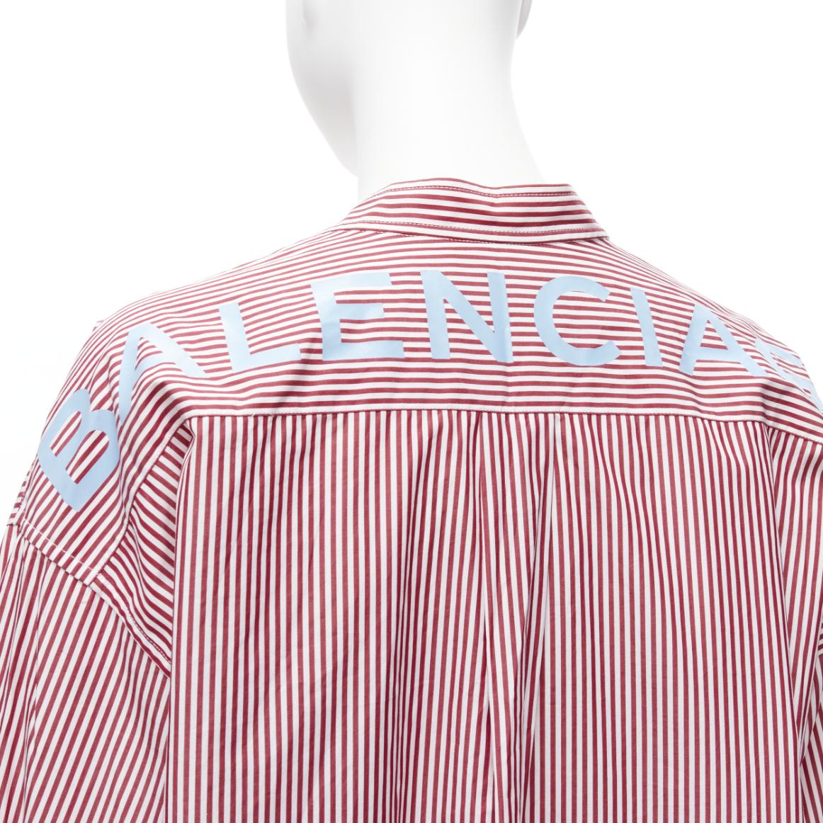BALENCIAGA Demna 2017 red white stripe relaxed  BB logo oversized shirt FR34  In Excellent Condition For Sale In Hong Kong, NT