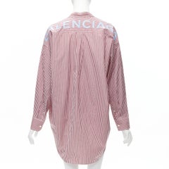 BALENCIAGA Demna 2017 red white stripe relaxed blue BB oversized shirt FR34 XS