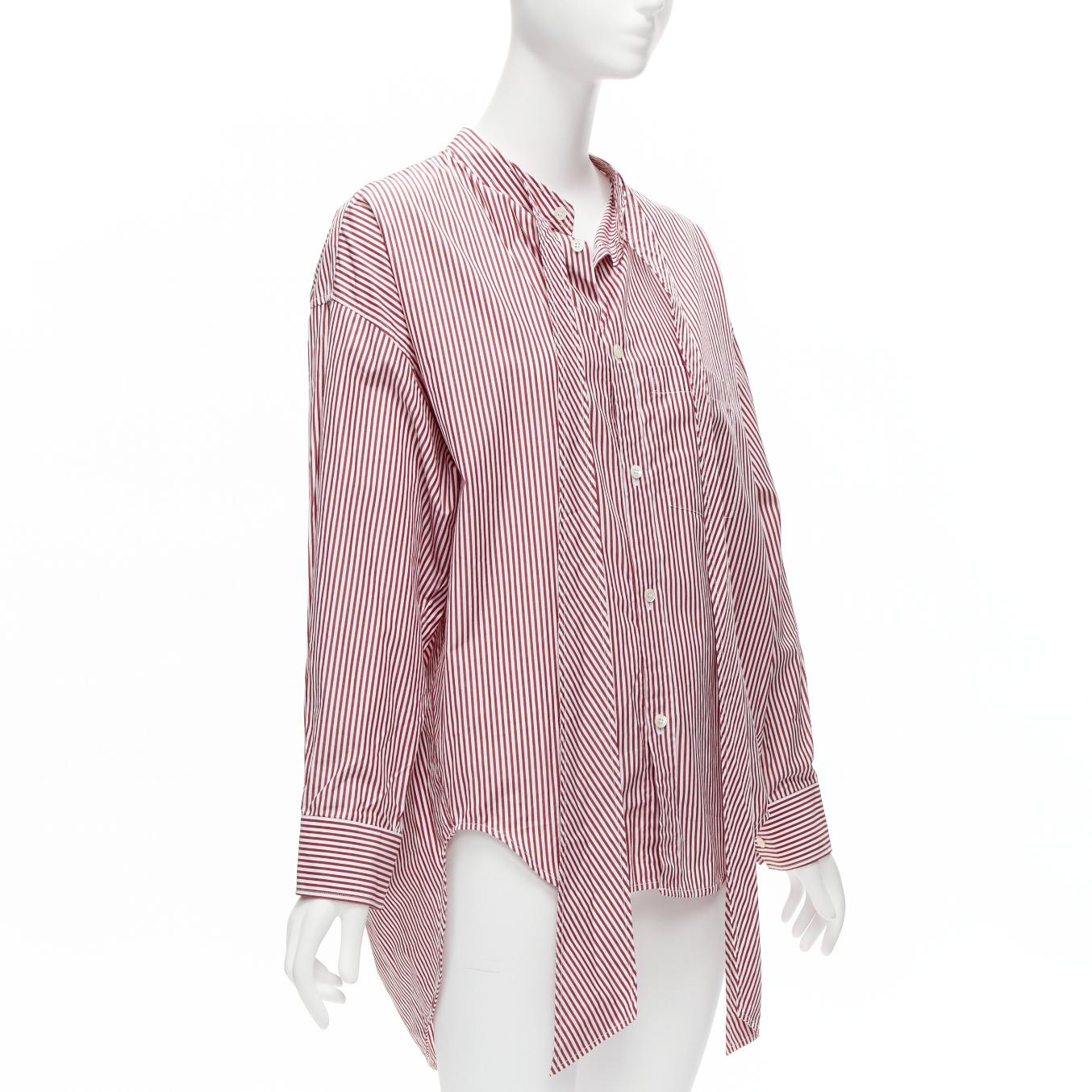 BALENCIAGA Demna 2017 red white stripe relaxed blue BB oversized shirt FR34 XS In Excellent Condition For Sale In Hong Kong, NT
