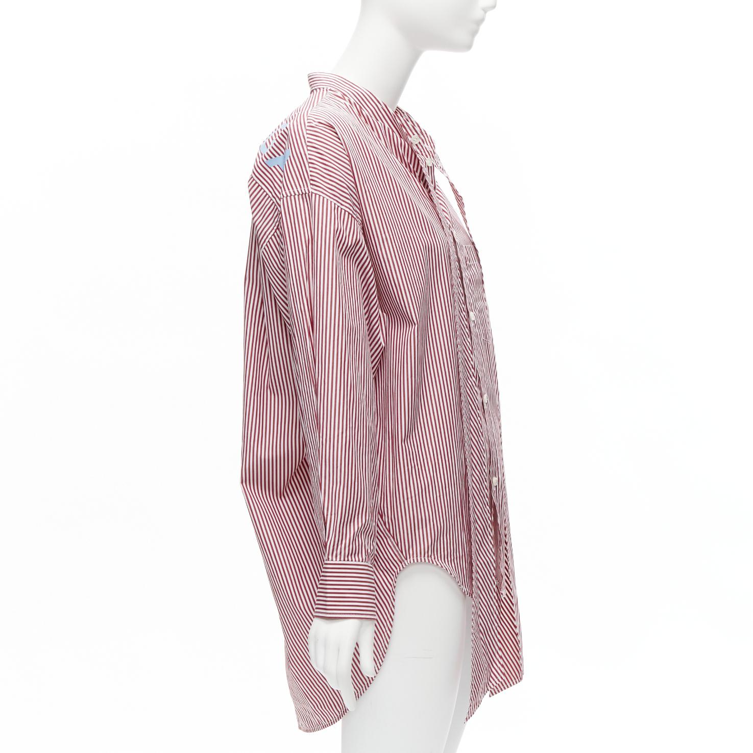 Women's BALENCIAGA Demna 2017 red white stripe relaxed blue BB oversized shirt FR34 XS For Sale