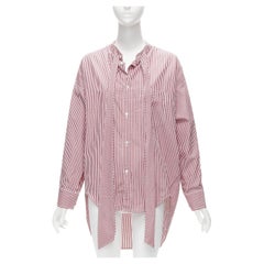 BALENCIAGA Demna 2017 - Chemise surdimensionnée bleu BB décontractée à rayures rouges et blanches FR34 XS
