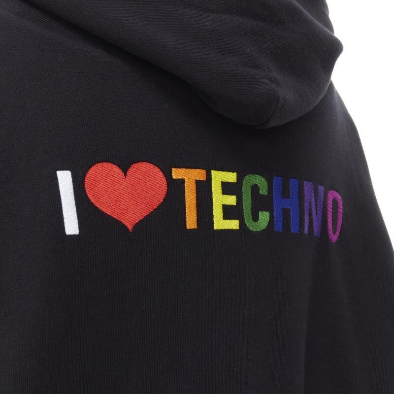 BALENCIAGA Demna 2018 negro Sudadera con capucha oversize bordada I Love Techno S 2