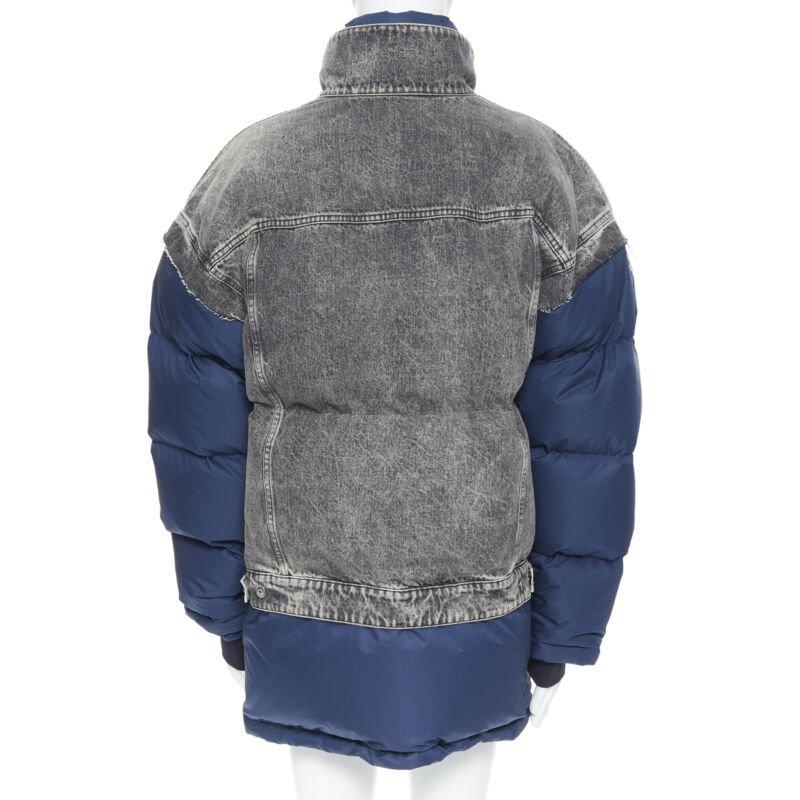 Men's BALENCIAGA Demna 2018 Fake Layering navy washed denim down puffer jacket S For Sale