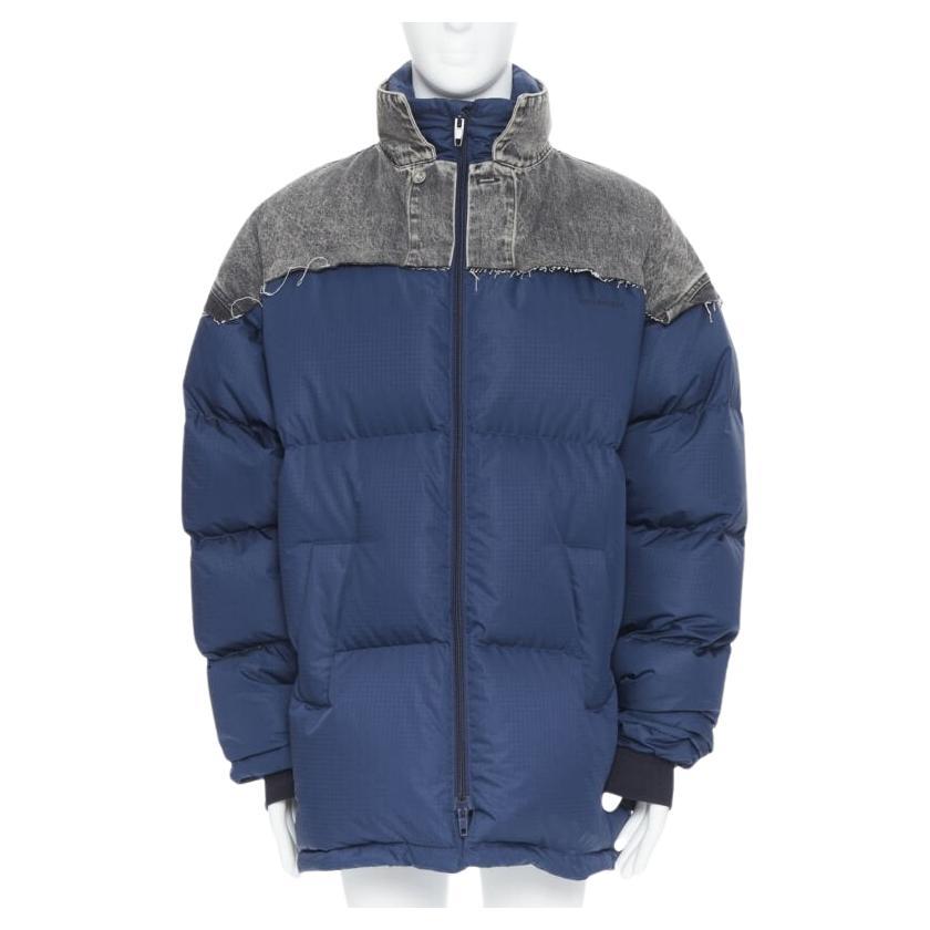 BALENCIAGA Demna 2018 Fake Layering navy washed denim down puffer jacket S For Sale