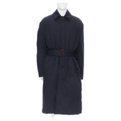 BALENCIAGA Demna 2018 navy blue cotton padded oversized belted trench coat IT46