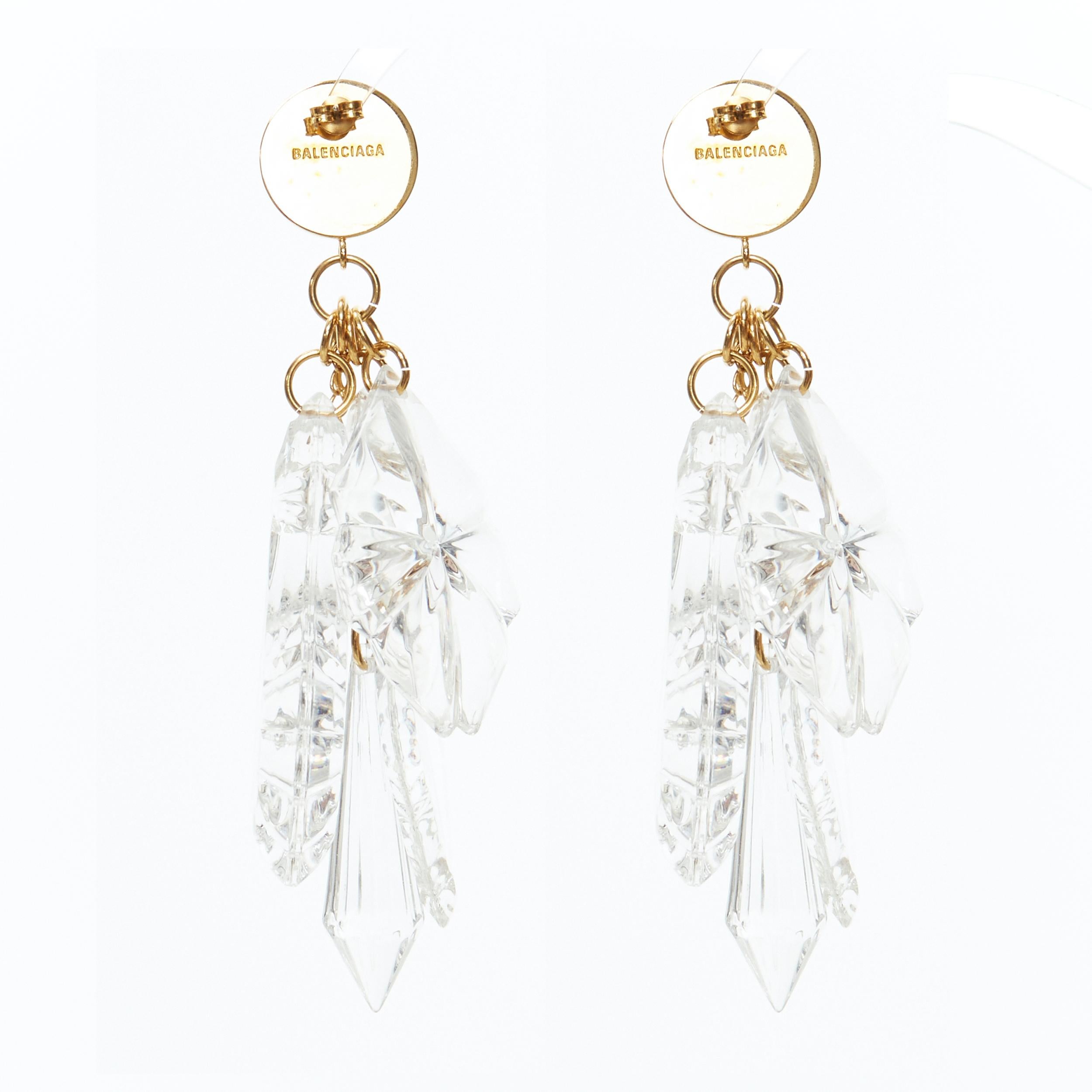 BALENCIAGA Demna 2018 Pic Pendant BB logo clear Chandelier earrings In Good Condition For Sale In Hong Kong, NT