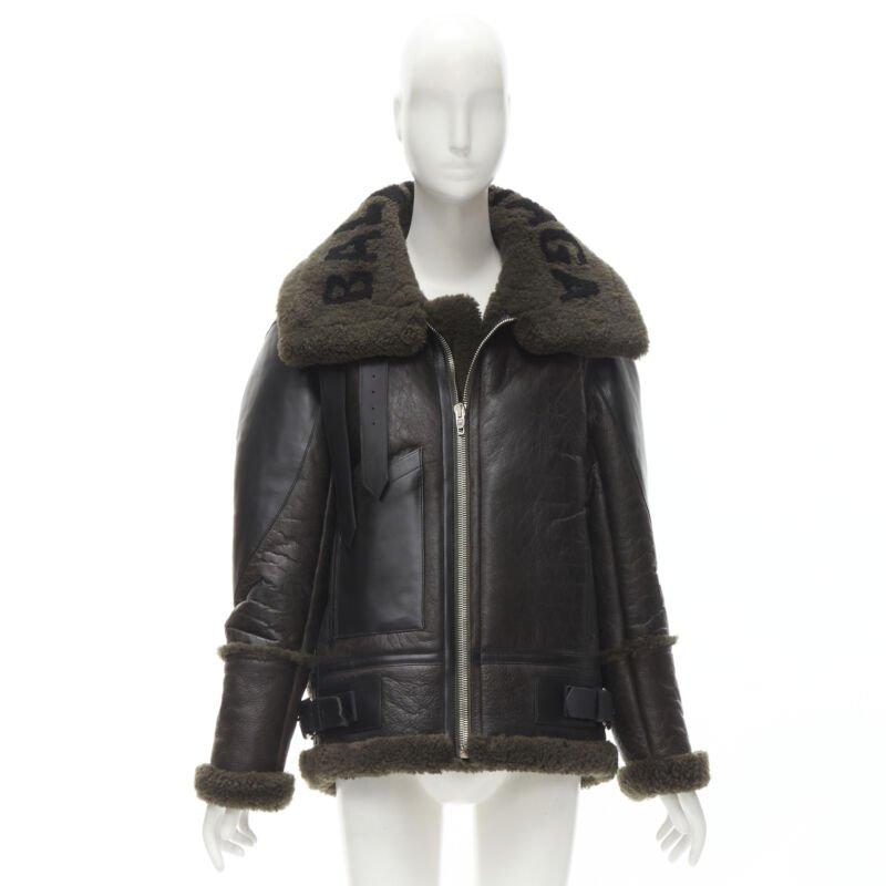 BALENCIAGA Demna 2018 Runway Le Bombardier green shearling aviator jacket XS For Sale 6
