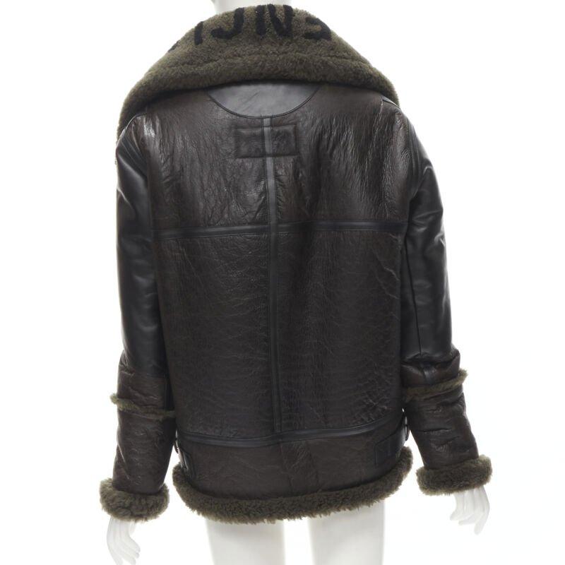 BALENCIAGA Demna 2018 Runway Le Bombardier green shearling aviator jacket XS For Sale 1