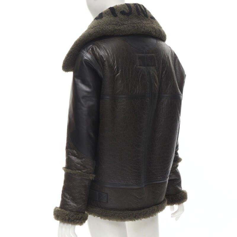 BALENCIAGA Demna 2018 Runway Le Bombardier green shearling aviator jacket XS For Sale 2