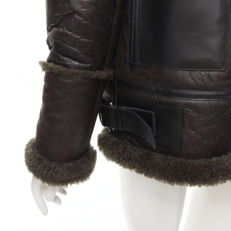 BALENCIAGA Demna 2018 Runway Le Bombardier green shearling aviator jacket XS For Sale 3