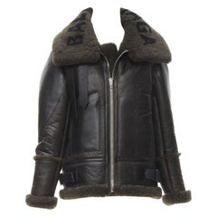 BALENCIAGA Demna 2018 Runway Le Bombardier green shearling aviator jacket XS