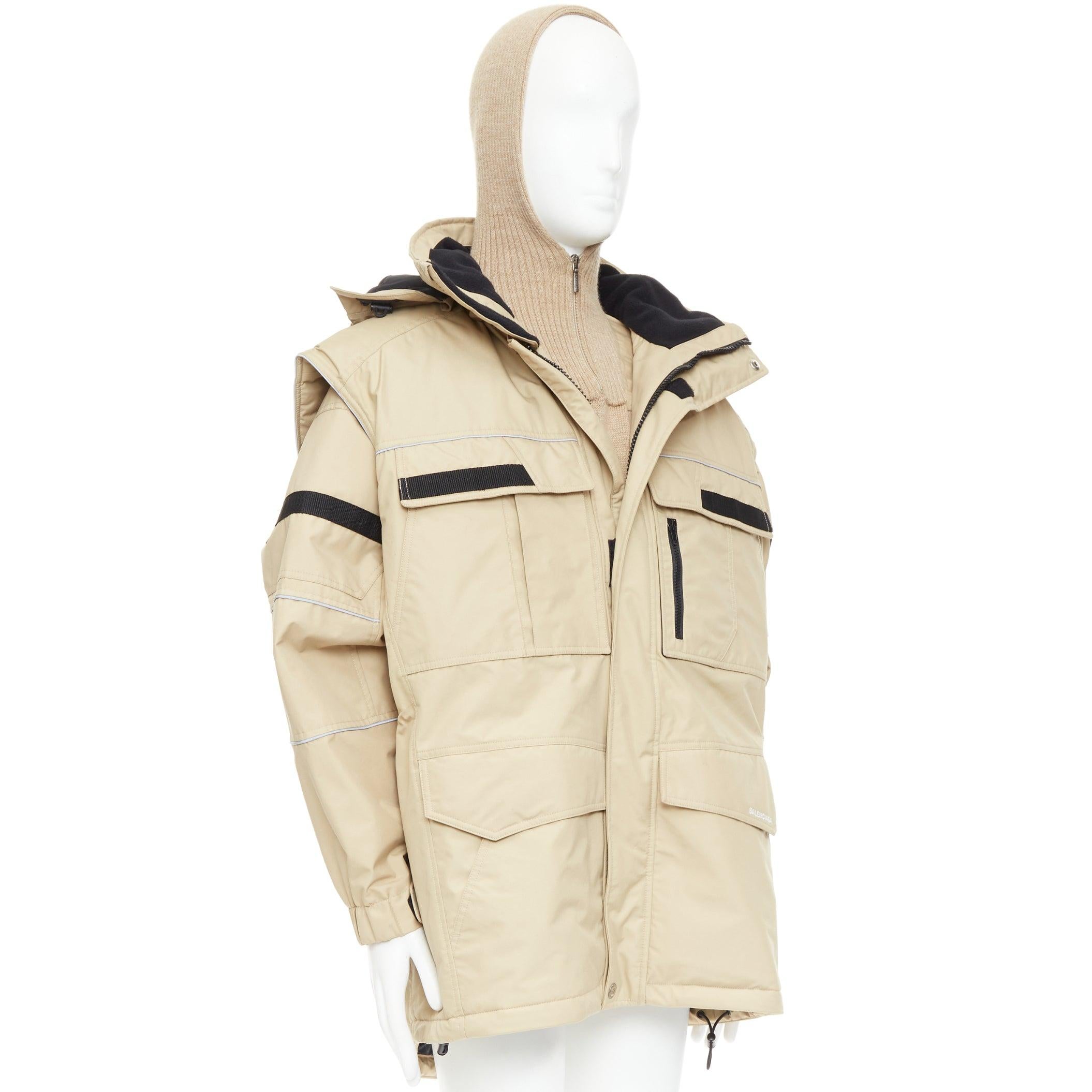 Beige BALENCIAGA Demna 2018 Runway Twinset manteau parka convertible surdimensionné FR46 XS en vente