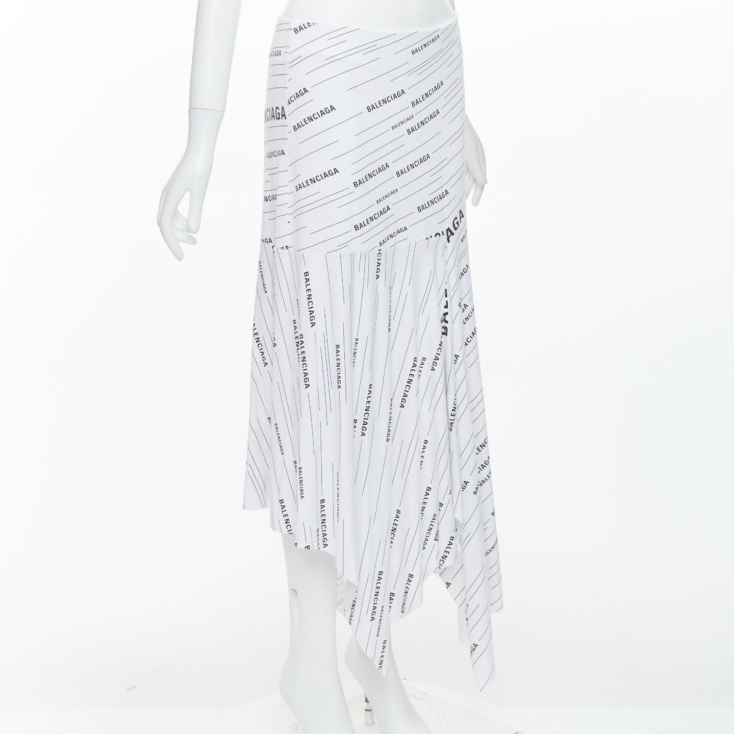 Gray BALENCIAGA Demna 2018 white black logo print asymmetric midi skirt FR38 M For Sale
