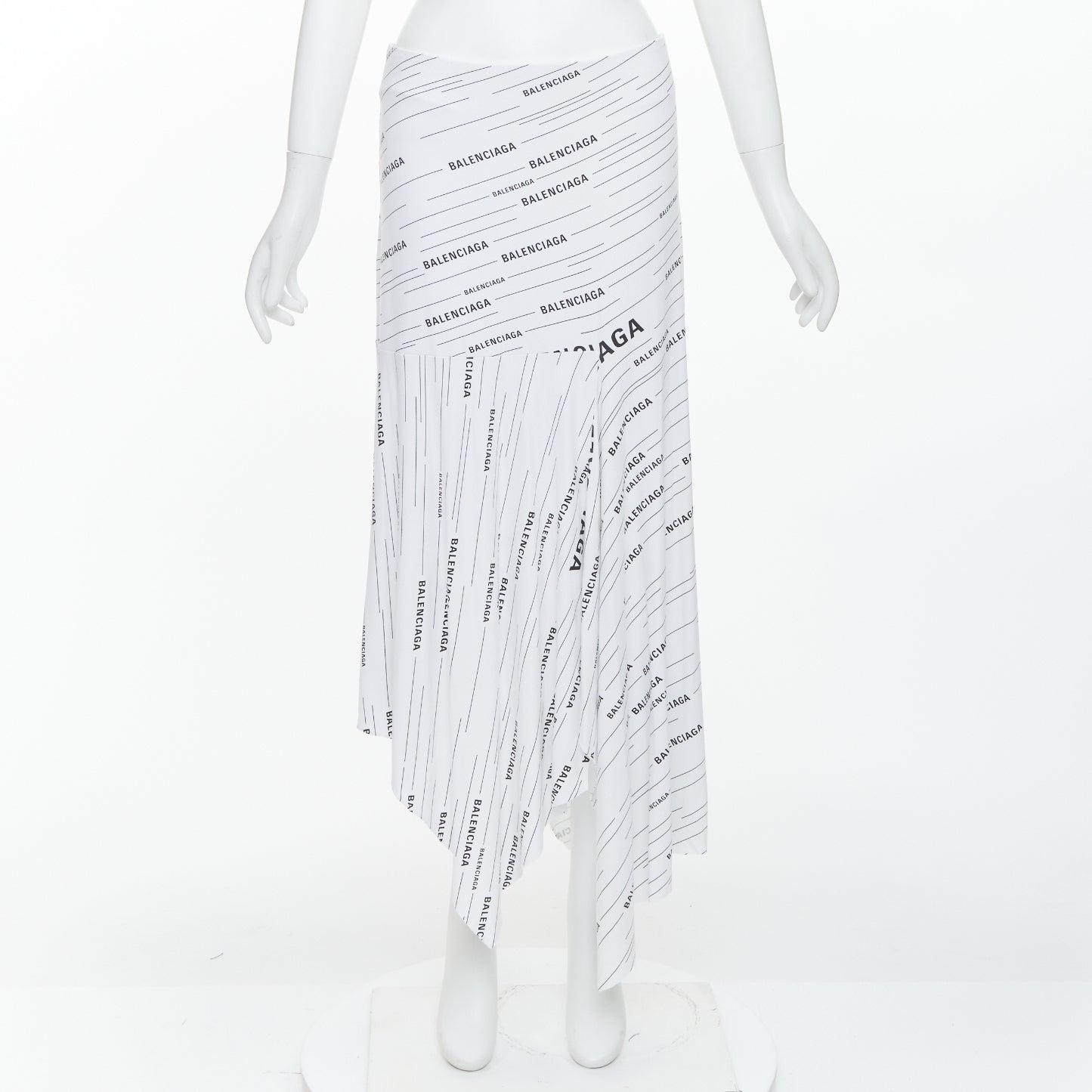 BALENCIAGA Demna 2018 white black logo print asymmetric midi skirt FR38 M For Sale 3