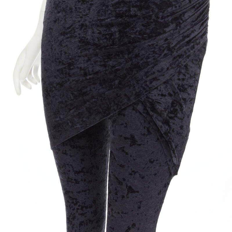 Black BALENCIAGA Demna 2019 black crushed velvet draped front legging FR34 XS For Sale