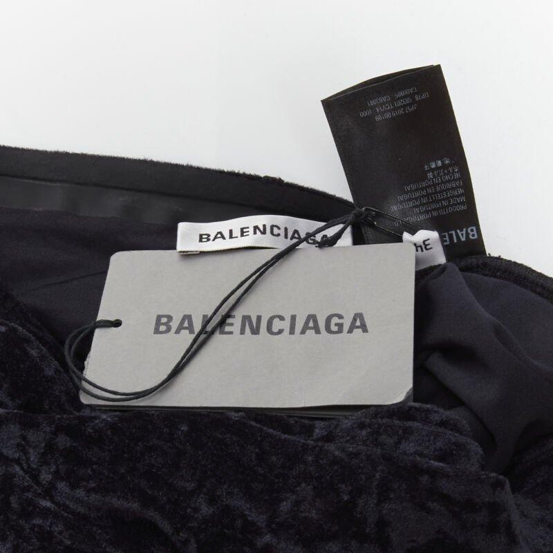 BALENCIAGA Demna 2019 black crushed velvet draped front legging FR34 XS For Sale 4