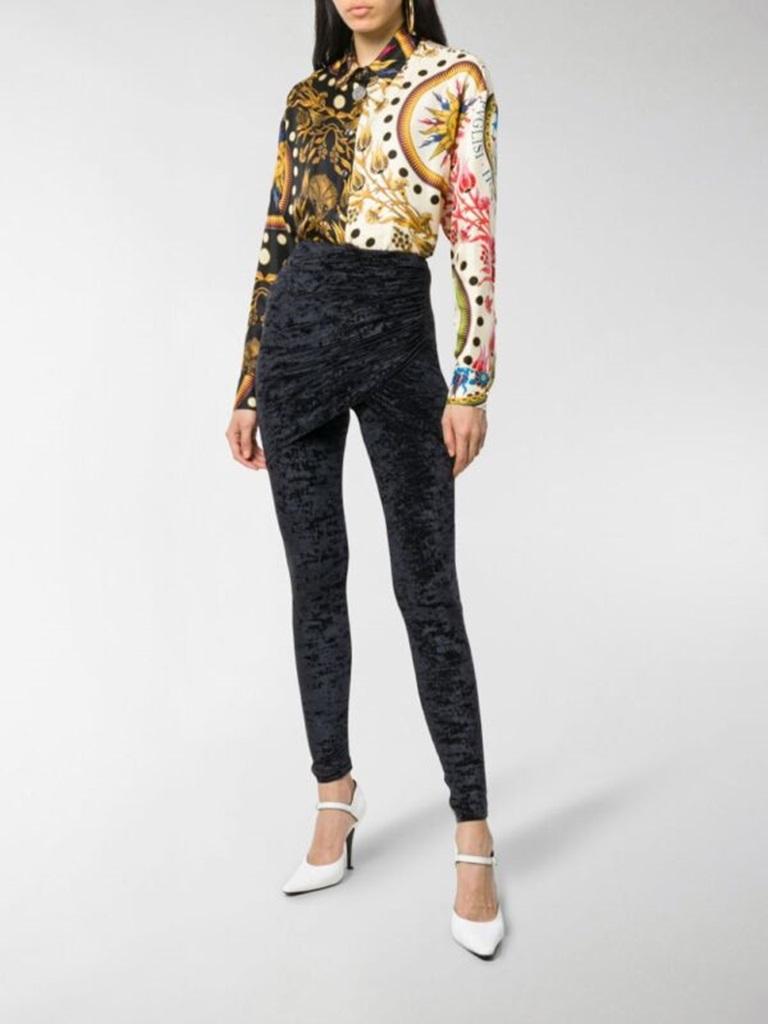 BALENCIAGA Demna 2019 Schwarze drapierte BalENCIAGA Leggings aus zerkleinertem Samt FR36 S im Zustand „Hervorragend“ im Angebot in Hong Kong, NT