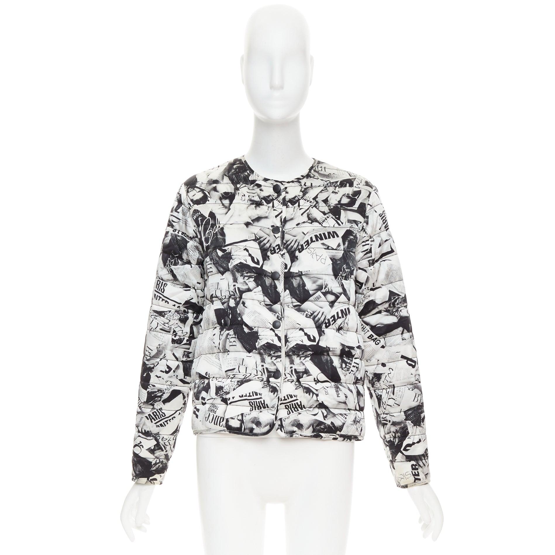 BALENCIAGA Demna 2019 black white magazine tabloid print padded coat FR34 XS For Sale 5