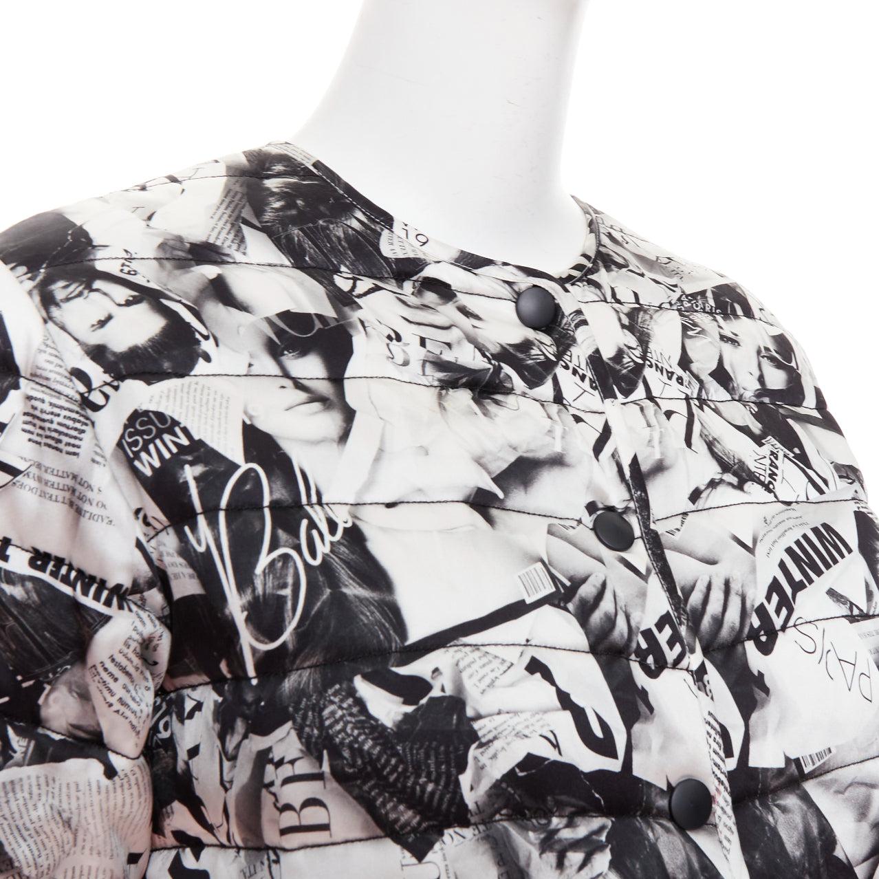 BALENCIAGA Demna 2019 black white magazine tabloid print padded coat FR34 XS
Reference: TGAS/F00175
Brand: Balenciaga
Designer: Demna
Collection: 2019
Material: Silk
Color: Black, White
Pattern: Photographic Print
Closure: Snap Buttons
Lining: