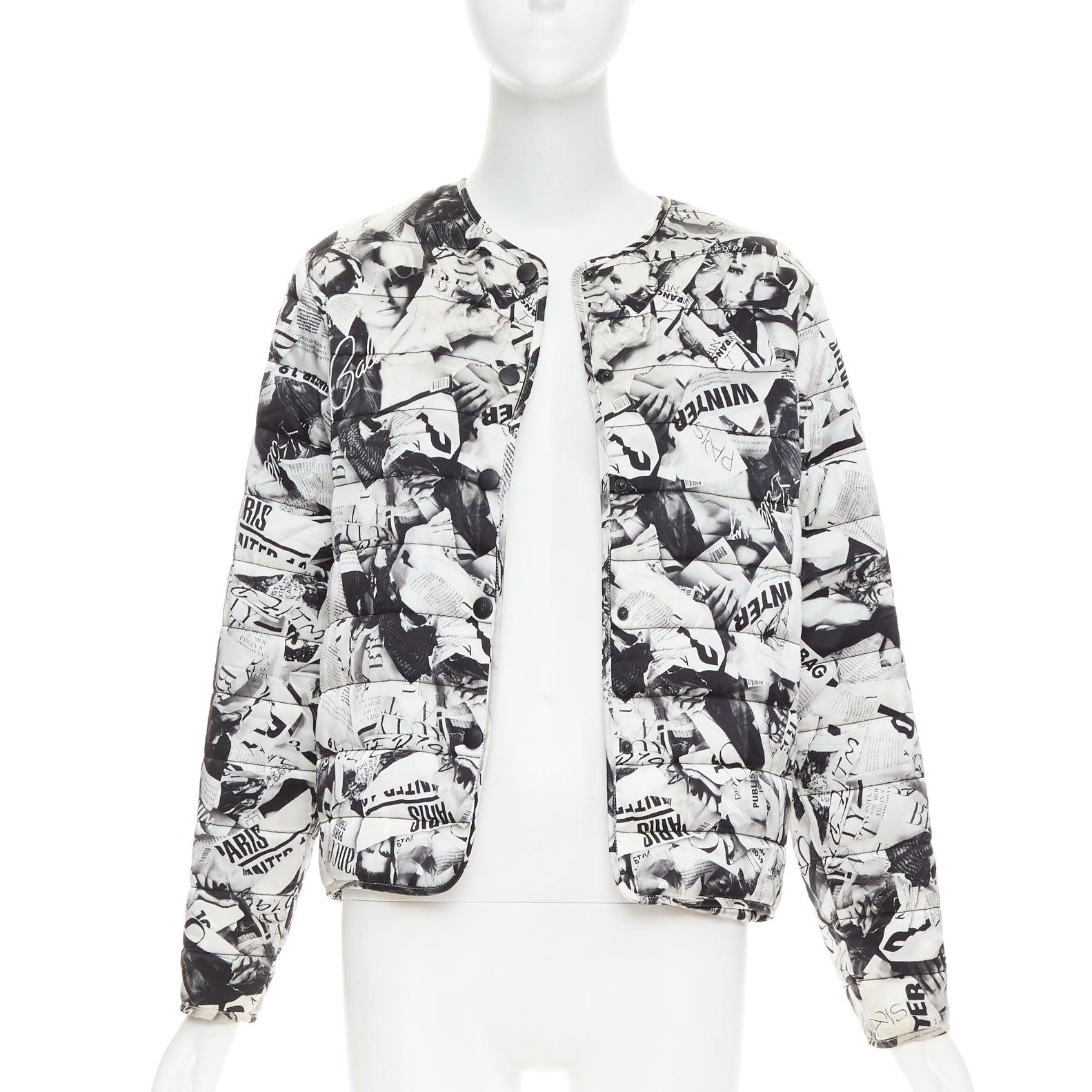Gray BALENCIAGA Demna 2019 black white magazine tabloid print padded coat FR34 XS For Sale