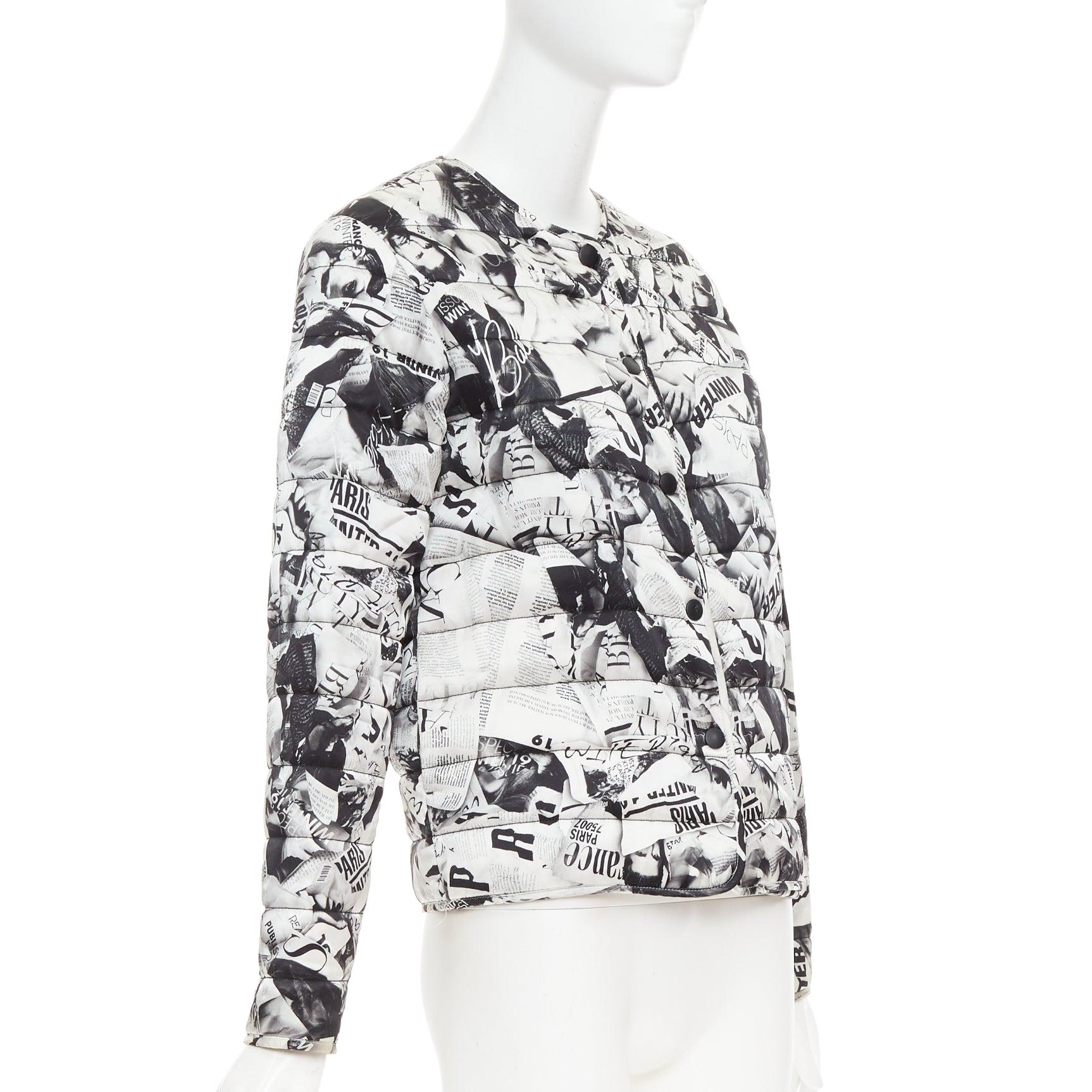 BALENCIAGA Demna 2019 black white magazine tabloid print padded coat FR34 XS In Fair Condition For Sale In Hong Kong, NT