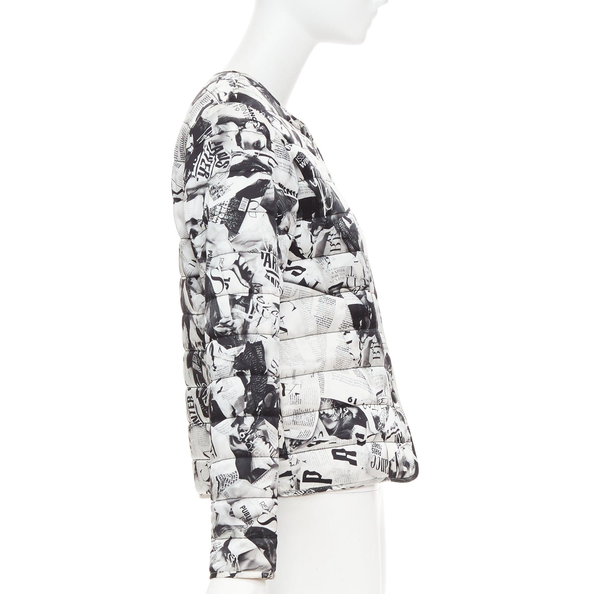 Women's BALENCIAGA Demna 2019 black white magazine tabloid print padded coat FR34 XS For Sale
