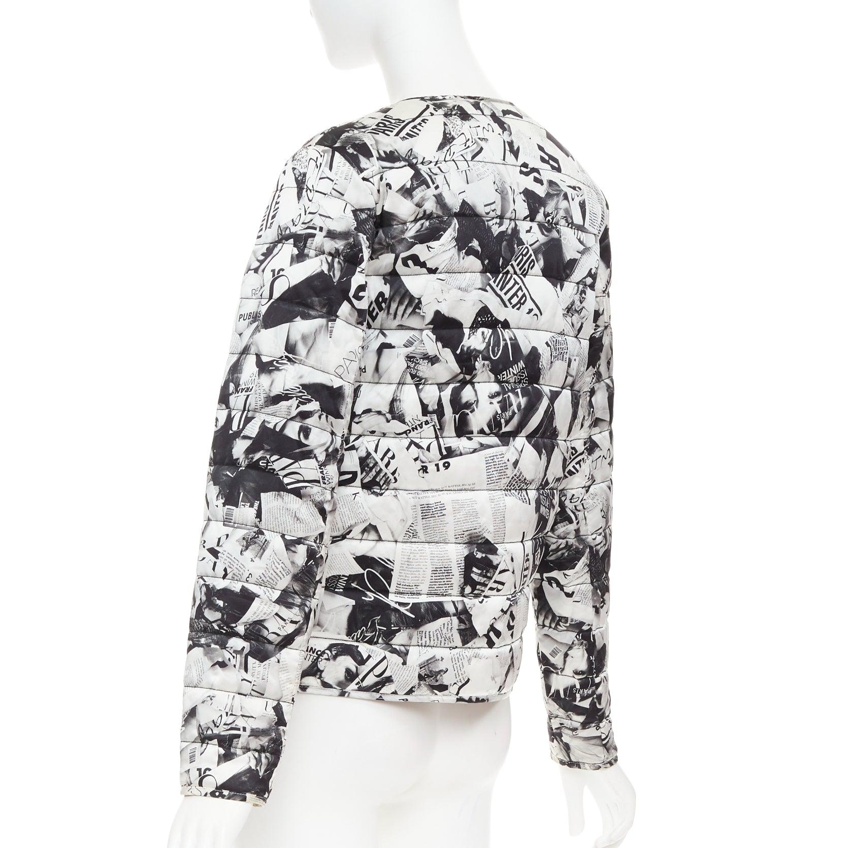 BALENCIAGA Demna 2019 black white magazine tabloid print padded coat FR34 XS For Sale 2
