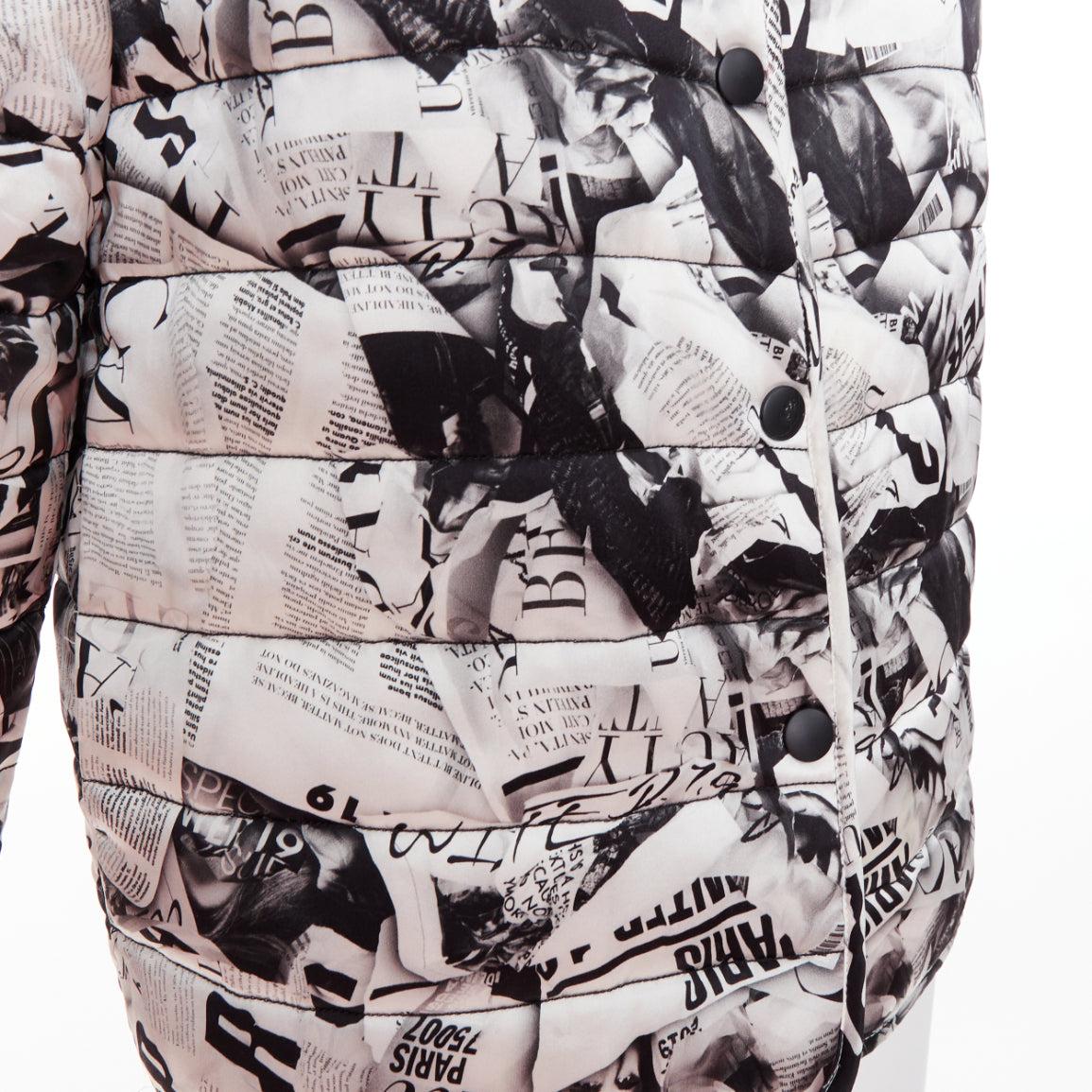 BALENCIAGA Demna 2019 black white magazine tabloid print padded coat FR34 XS For Sale 3