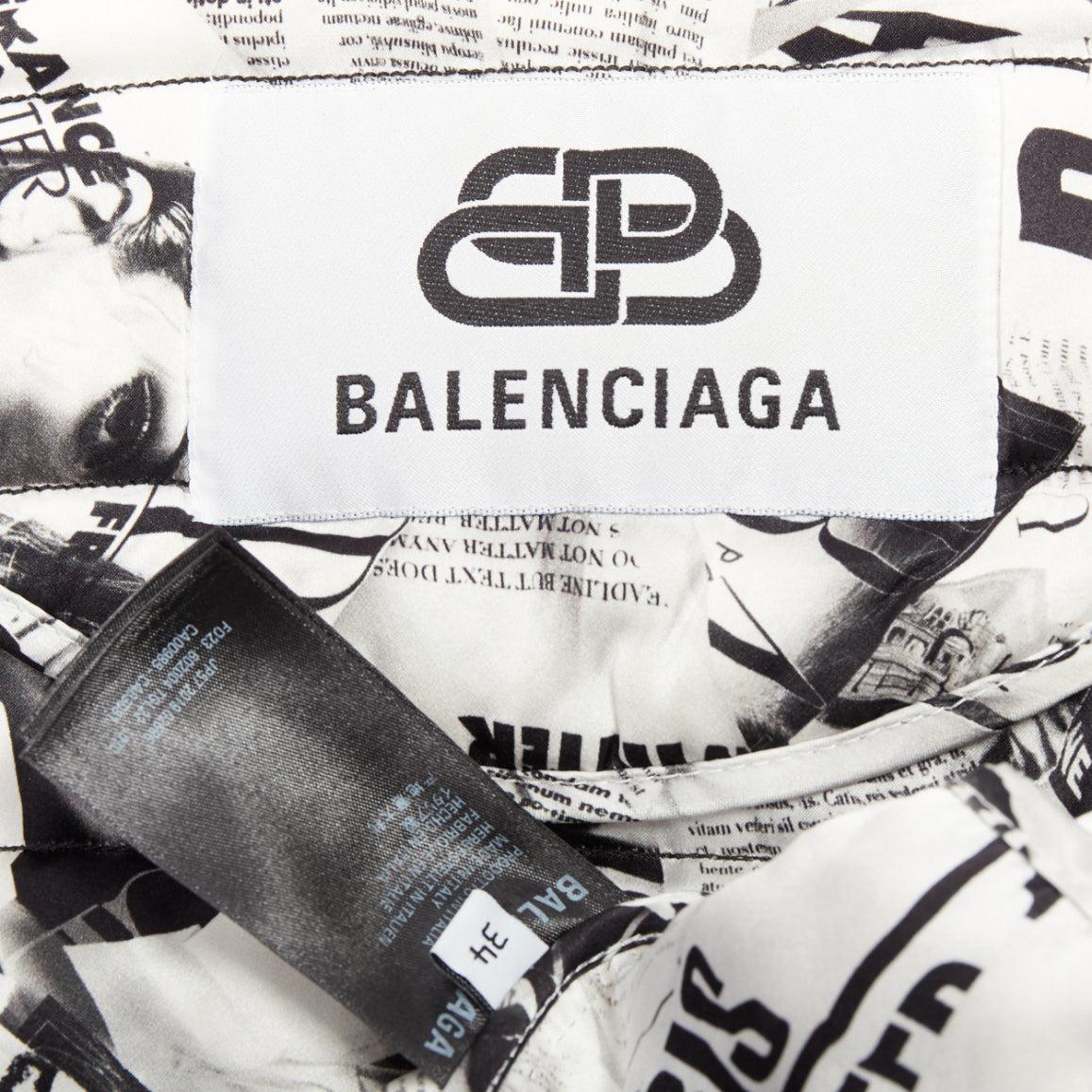 BALENCIAGA Demna 2019 black white magazine tabloid print padded coat FR34 XS For Sale 4