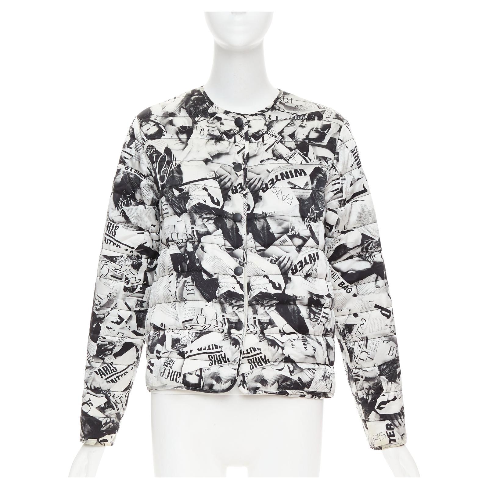 BALENCIAGA Demna 2019 black white magazine tabloid print padded coat FR34 XS For Sale