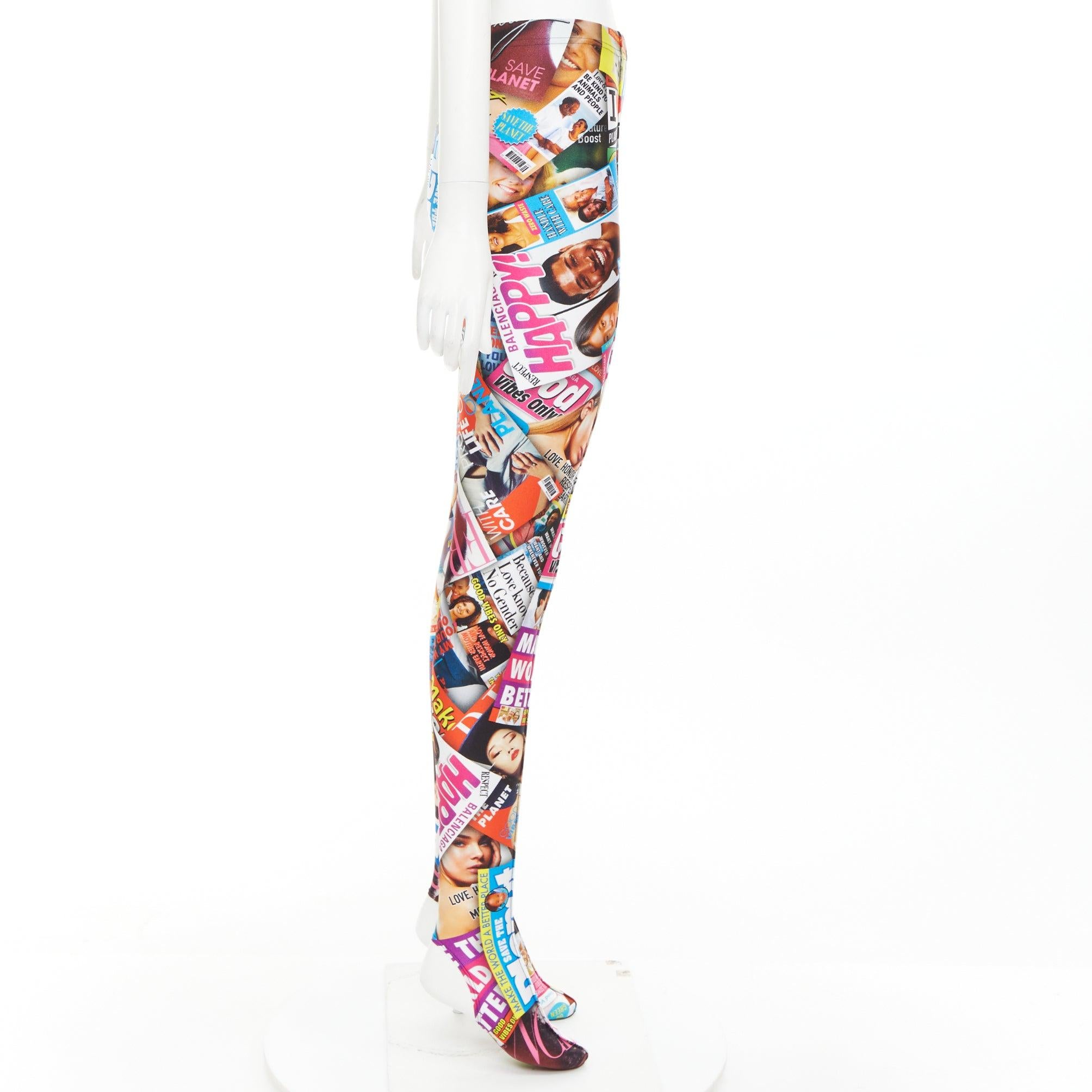 BALENCIAGA Demna 2019 Magazin Dynastie Tabloiddruck Stegstrumpfhose FR34 XS im Zustand „Hervorragend“ im Angebot in Hong Kong, NT