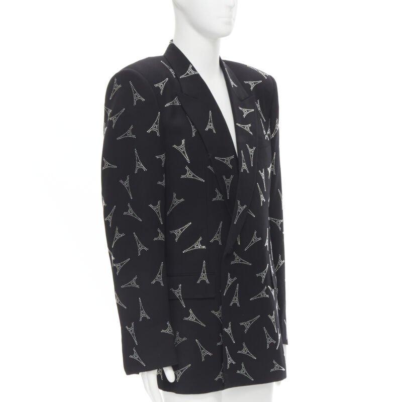 Nero Balenciaga Demna 2019 Runway Eiffel Tower crystal Power blazer IT46 S in vendita