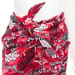 BALENCIAGA Demna 2019 Runway red collage logo graphic wrap maxi skirt FR34 XS