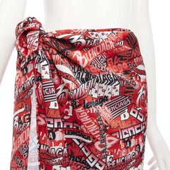BALENCIAGA Demna 2019 Runway red logo print wrap tie maxi skirt FR36 S