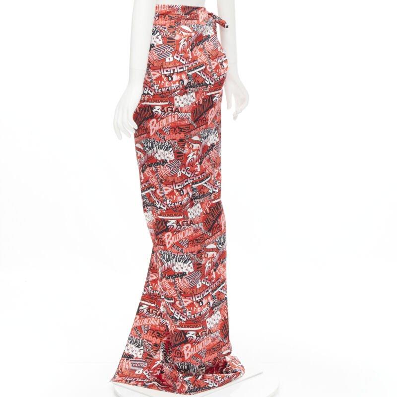 BALENCIAGA Demna 2019 Runway red logo print wrap tie maxi skirt FR36 S For Sale 1