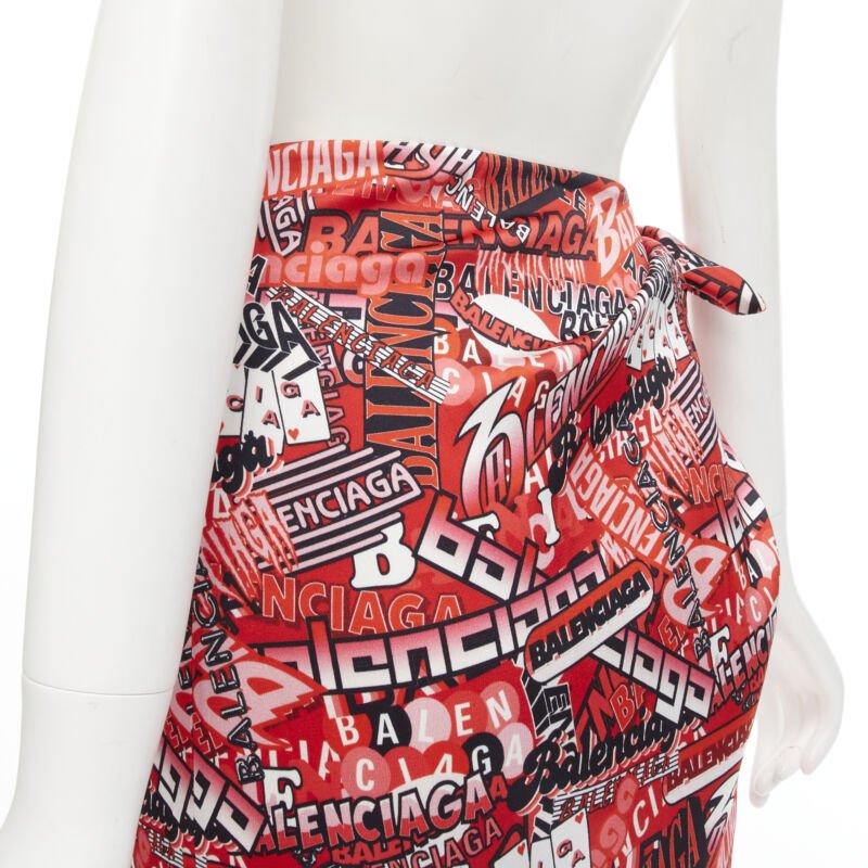 BALENCIAGA Demna 2019 Runway red logo print wrap tie maxi skirt FR36 S For Sale 2