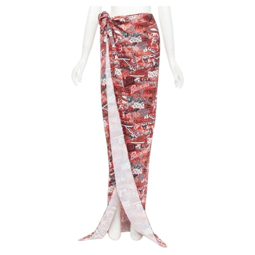 BALENCIAGA Demna 2019 Runway jupe longue à cravate avec logo rouge FR36 S en vente