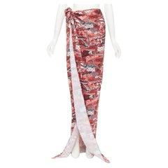 BALENCIAGA Demna 2019 Runway red logo print wrap tie maxi skirt FR36 S