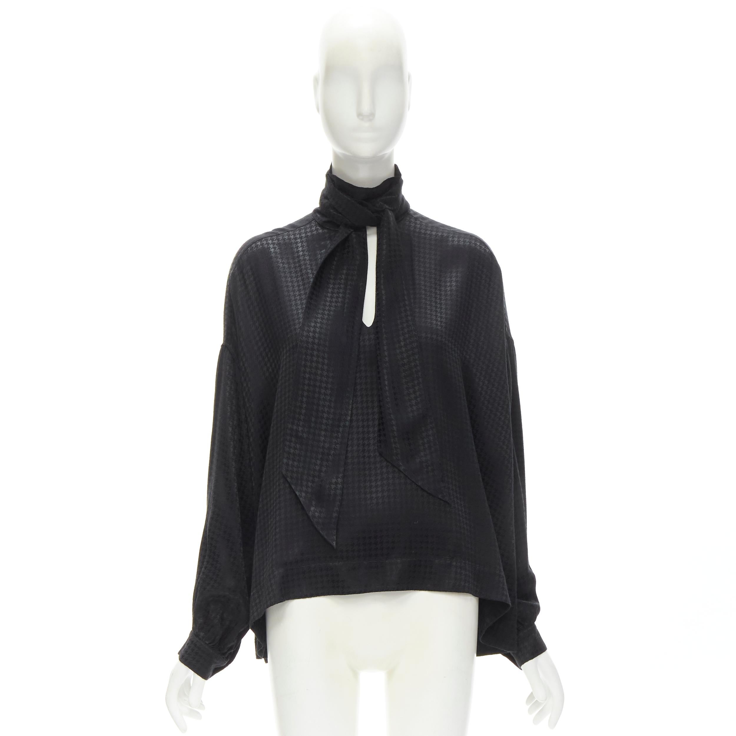 BALENCIAGA DEMNA 2020 black acetate crepe tie neck oversized blouse FR36 S 5
