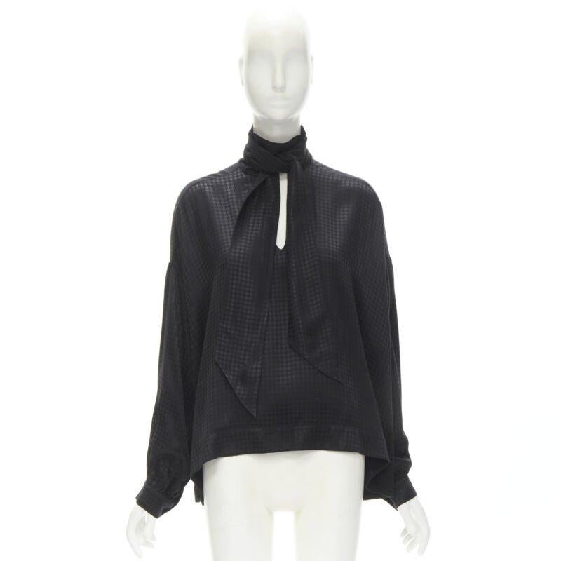 BALENCIAGA DEMNA 2020 black acetate crepe tie neck oversized blouse FR36 S 5