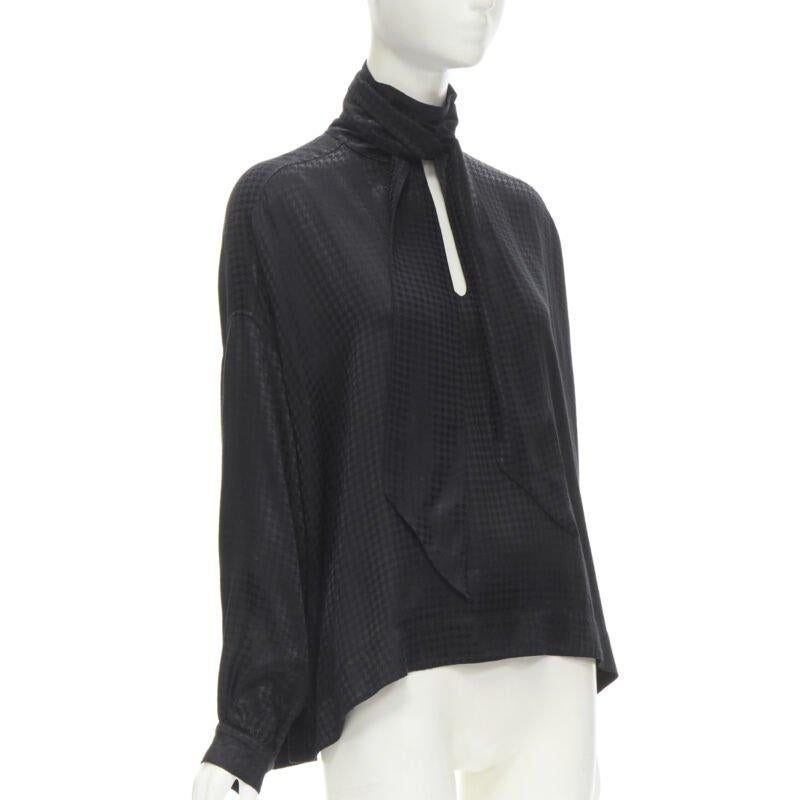 Black BALENCIAGA DEMNA 2020 black acetate crepe tie neck oversized blouse FR36 S