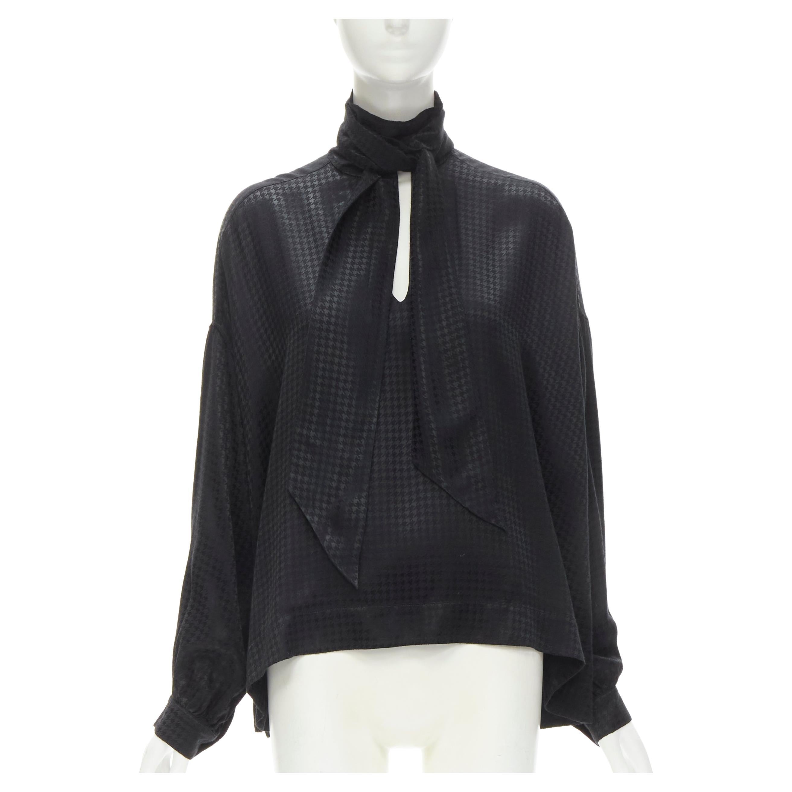 BALENCIAGA DEMNA 2020 black acetate crepe tie neck oversized blouse FR36 S For Sale