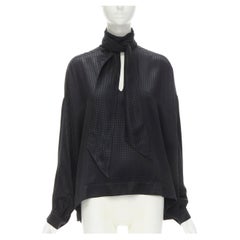 BALENCIAGA DEMNA 2020 camicetta oversize con collo a cravatta in acetato nero FR36 S