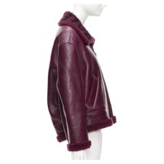 BALENCIAGA Demna 2020 burgundy logo shearling cocoon Bombardier jacket FR34 XS