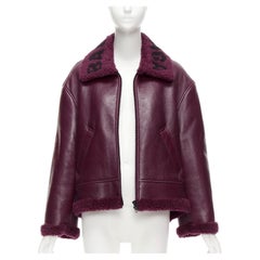 BALENCIAGA Demna 2020 burgundy logo shearling cocoon Bombardier jacket FR34 XS